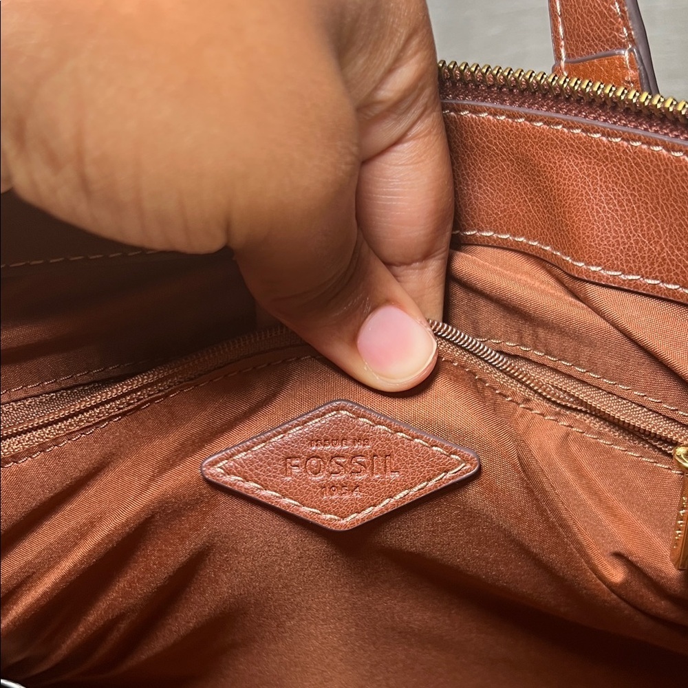 Fossil Rich Rust Brown Leather Satchel Top Handle Bag - Picture 11 of 16